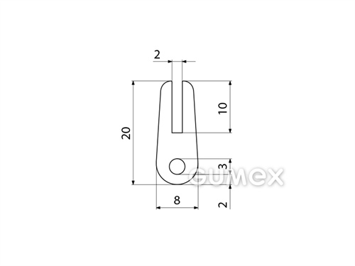 "U" Silikonprofil mit Loch, 20x8/2mm, 60°ShA, -60°C/+180°C, transparent, 